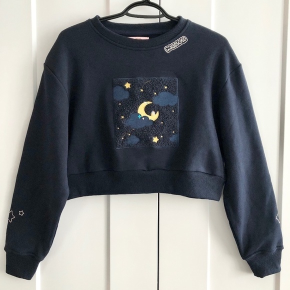 MakoHouse, Cropped, Goodnight, Sleepy, Navy, Crewneck, Sweatshirt, Size S, NWOT - Picture 1 of 11